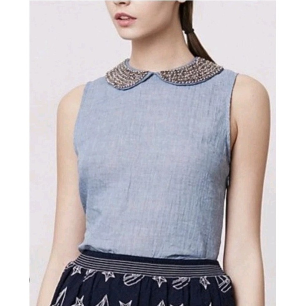 NWT Anthropologie Maeve Beaded Collar Top Sleeveless Blouse Womens Sz XS